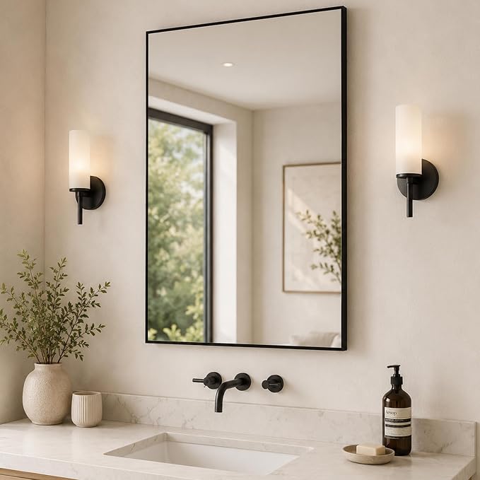 24"x36" Matte Black Framed Rectangle Bathroom Vanity Wall Mirror | Over-Sink Vanity Mirror, Slim Metal Frame, Entryway or Dresser Use, Vertical/Horizontal Mount, Tempered Glass