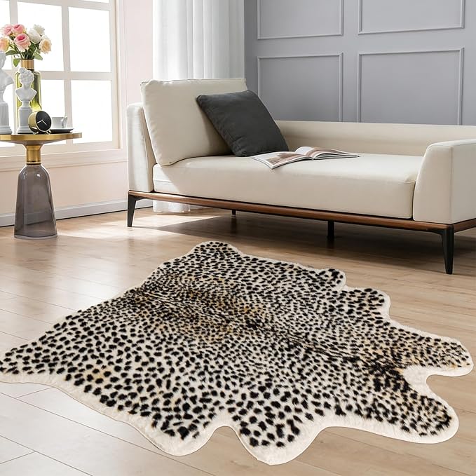 Leopard Print Rug, Cheetah Rugs 5.2x6.8ft Large Faux Cowhide Hide Skin Rug Animal Cheetah Printed Area Rug Carpet for Bedroom Livingroom Home Office