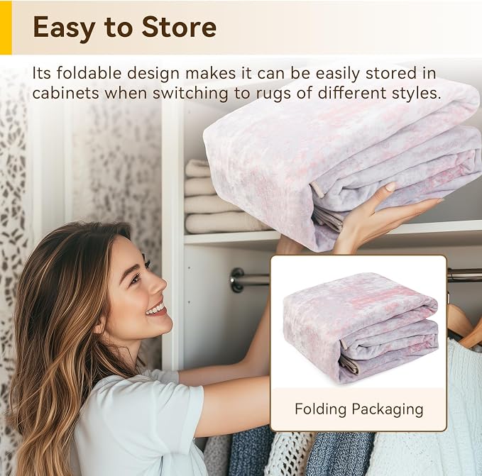 RELEANY Washable Area Rugs Square 8ft Non-Slip Modern Abstract Soft for Living Room Entryway Bedroom Kitchen, Print Pattern, Grey Pink
