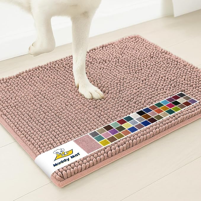 Muddy Mat® | Super Water Absorbent Door Mat Indoor, Microfiber Quick Dry Chenille Entryway Rug, Slip Resistant Front Door Mat, Indoor Mats for Entryway, Machine Washable Pet Rug, Blush Pink 28" x 48"