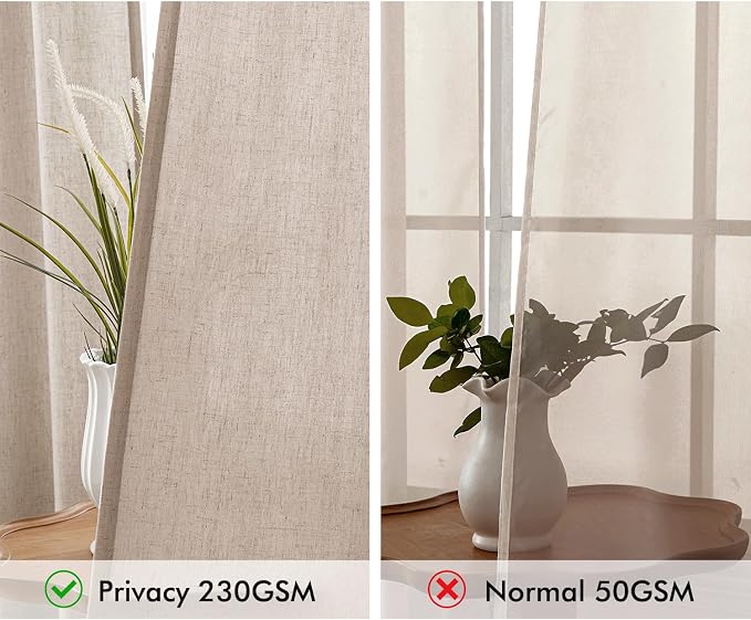 MIULEE Non-See-Through Privacy Linen Curtains 2 Panels, Light Filtering Window Curtains Farn House Textured Back Tab Semi Sheer Drapes for Bedroom Living Room, 52 x 96 Inches Long, Burlywood