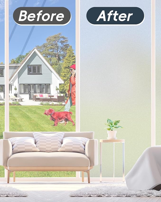 Frosted Glass Window Privacy Film Decorative with Tools, 2 Way Frosting Privacy Film for Glass Windows, Static Cling Tint for Home Anti-UV, Covering Clings 23.6" by 157.4"