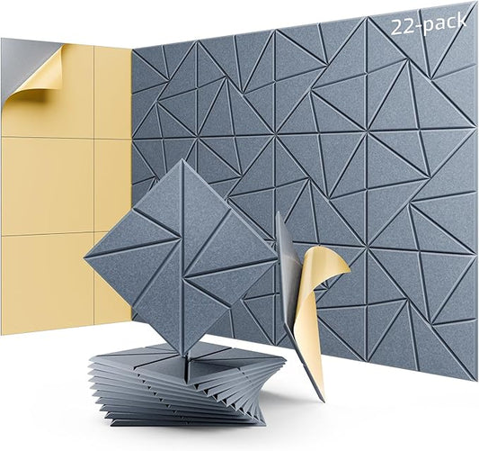 22 Pack Acoustic Panels, Sound Proof Foam Panels for Walls, Self-Adhesive High Density Soundproof Wall Panels, 12" X 12" X 0.4", Sound Absorbing Panels for Home, Studio, Office (Gray)