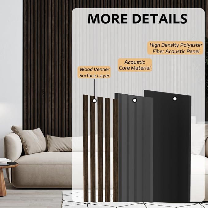4 Pack Wood Panels for Wall, 47.2"×23.6" Wood Slat Acoustic Panels for Wall, Soundproof Panels, 3D Fluted Panels for Interior Decor (Dark Walnut)