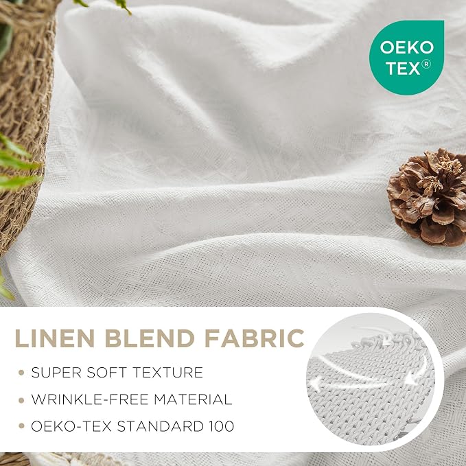 Joydeco White Boho Curtains 96 Inches Long 2 Panels, Super Soft Bohemian Farmhouse Curtains with Tassels, Semi Sheer Light Filtering Drapes for Bedroom Living Room (Rod Pocket, 52Wx96L)