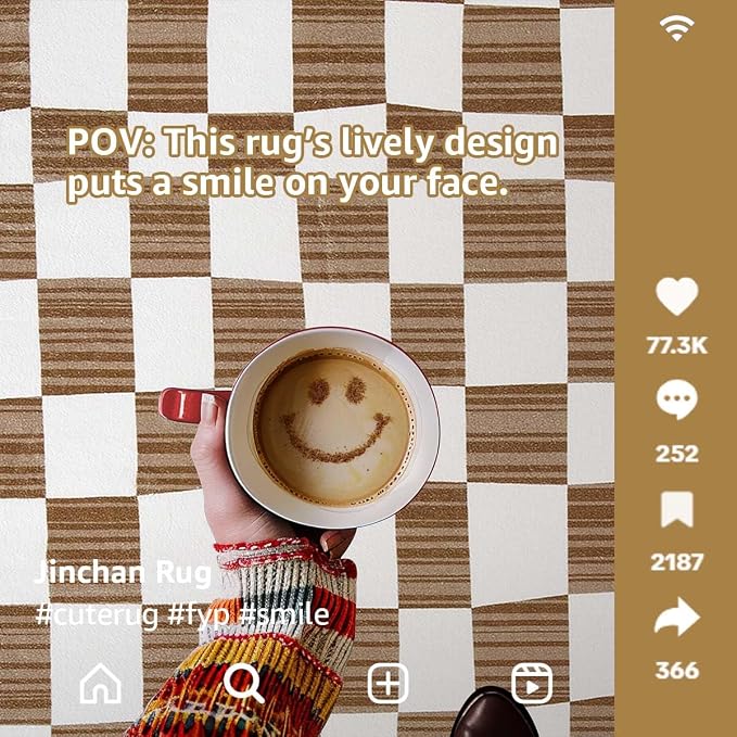 jinchan 5x7 Brown Checkered Area Rugs for Kids Room - Machine Washable Rug Modern Neutral Geometric Lattice Soft Non-Slip Carpet for Nursery Playroom Classroom Living Room Bedroom Home Office