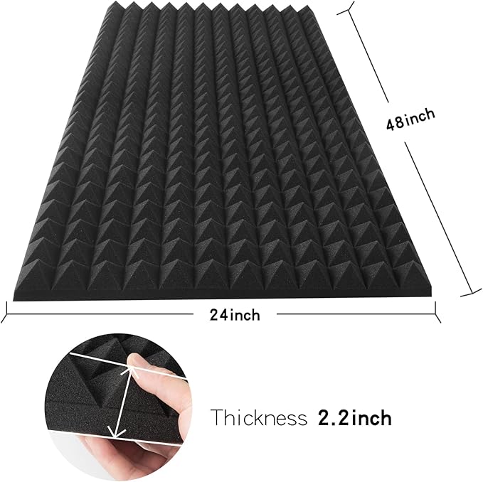 4 Pack Black Acoustic Foam Panels,48x24x2 Inch Sound Proof,High Density Soundproof Wall Panels,Fireproof Cancelling Foam Studio (Black, 4 PCS)