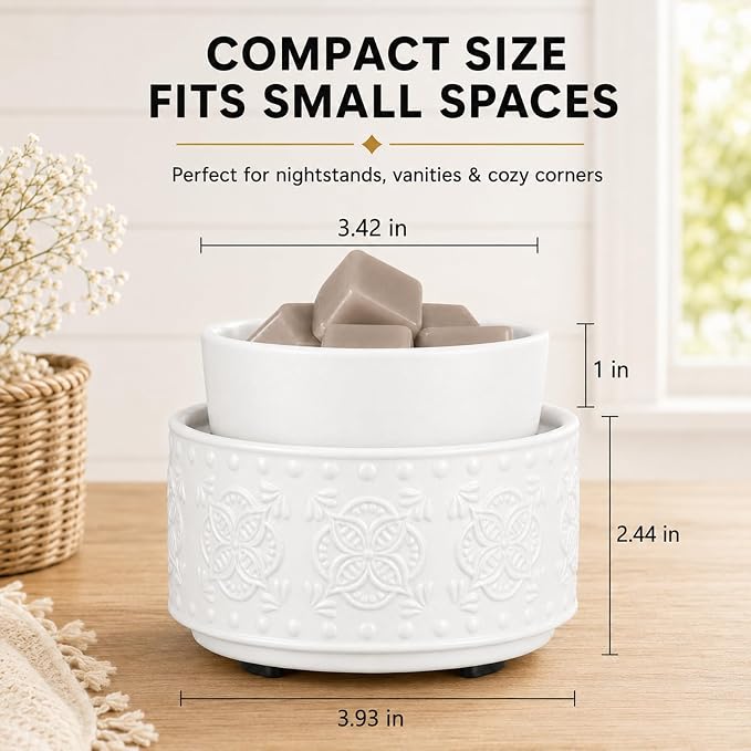 Mocosa Ceramic Candle Wax Melt Warmer for Scented 3-1 Electric Candle Warmer Home Fragrance Burner Perfect Gifts for Mom Women(White-Granular)