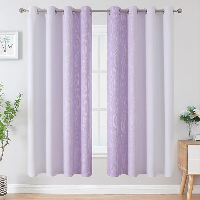 Estelar Textiler Lilac and Greyish White Gradient Blackout Curtains for Bedroom, Thermal Insulated Ombre Blackout Drapes, Room Darkening Energy Saving Curtains for Living Room,52Wx72L,2 Panels