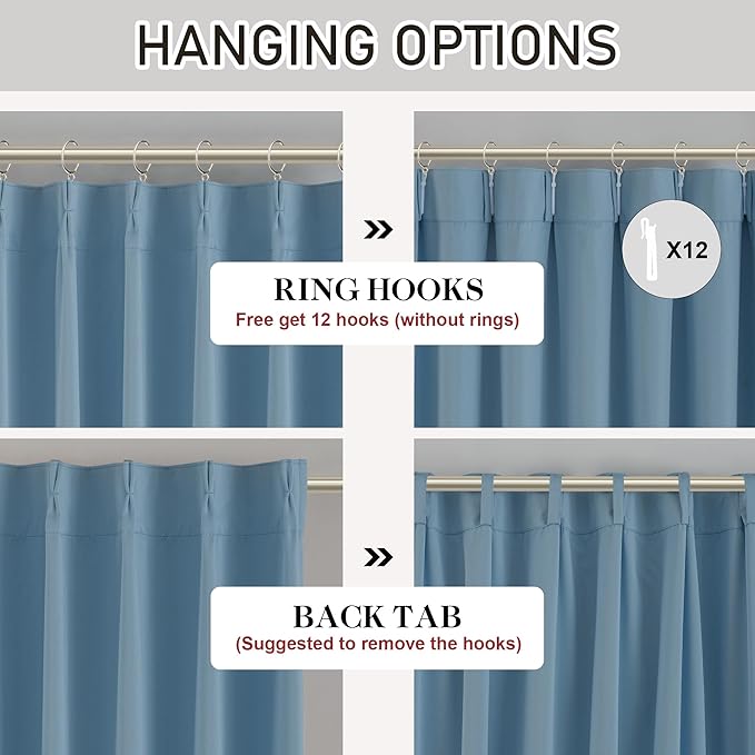DONREN Dusty Blue Pinch Pleated Blackout Curtains with Hooks - 104 inch Length Room Darkening Thermal Insulated Window Curtain Panels for Living Room Bedroom 2 Panel 40" Wx104 L