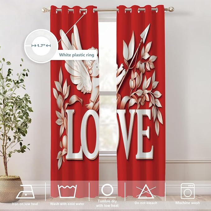 Shrahala Cupid Love Thermal Insulated Blackout Window Curtains, Romantic Love Long Drapes for Bedroom/Living Room with Plastic Grommet, 52X84 Set of 2