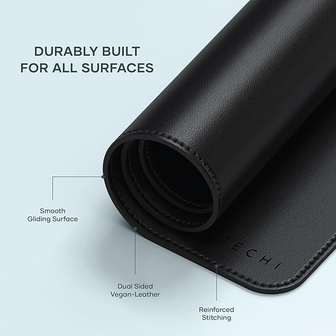 Satechi Vegan Leather Desk Mat, Large Mouse Pad Scratch and Water Resistant, Easy to Clean, Desk Pad for Office and Home, 26.8” x 12.4” x 0.1” - Black