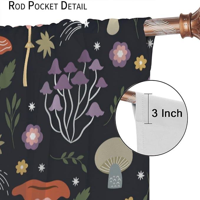 Mushroom Curtains,Colorful Plant Forest Botanical Print Window Treatments for Bedroom Living Room Kitchen Cartoon Herbs Floral Window Drapes 2 Panels Set,Total Size 55 x 63 Inch