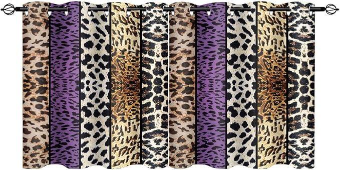 Wild Animal Print Curtain, Room Darkening Thermal Insulated Blackout Leopard Boa Window Drapes with Grommets for Living, Dining, Bedroom, Purple Leopard Print, 42"x 36", 2 Panels