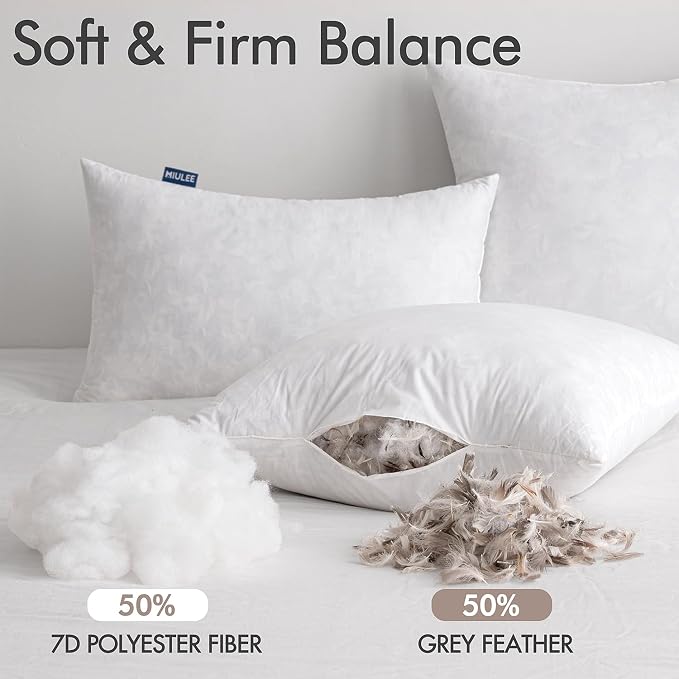 MIULEE Pillow Inserts 22x22 Inch Set of 2, Feather Mix Polycotton with Cotton Fabric Square Decorative Throw Pillows for Couch Bed Sofa