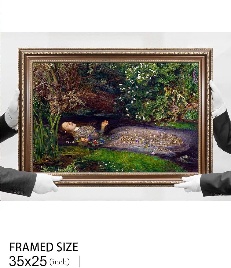DECORARTS-World Famous Art With Frame Ophelia by John Everett Millais. Giclee Print on Canvas. Professionally Framed for Home and Office Decor. Ready to Hang. 30"L x 20"W