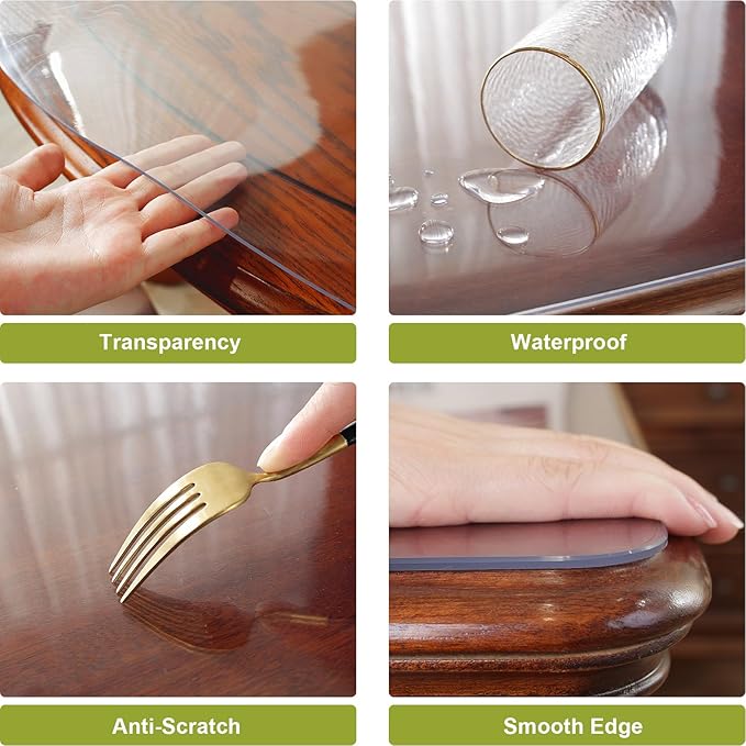 OstepDecor Clear Table Protector 20 x 54 Inch, 2mm Thick Plastic Table Cover, Waterproof PVC Clear Table Cover Protector, Desk Protector Mat, Writing Desk Pad for Desktop, Coffee & Dining Room Table
