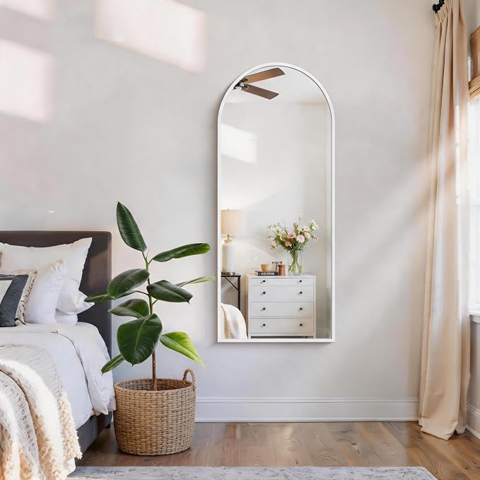 CIRCUMI Arched Wall Mirror, 20"x48" White Arched Mirror with Tempered Glass, Metal Frame, Large Size for Bathroom, Living Room,Entryway,Over Sink, Arch Mirror for Decor,Shatterproof&Crystal-Clear