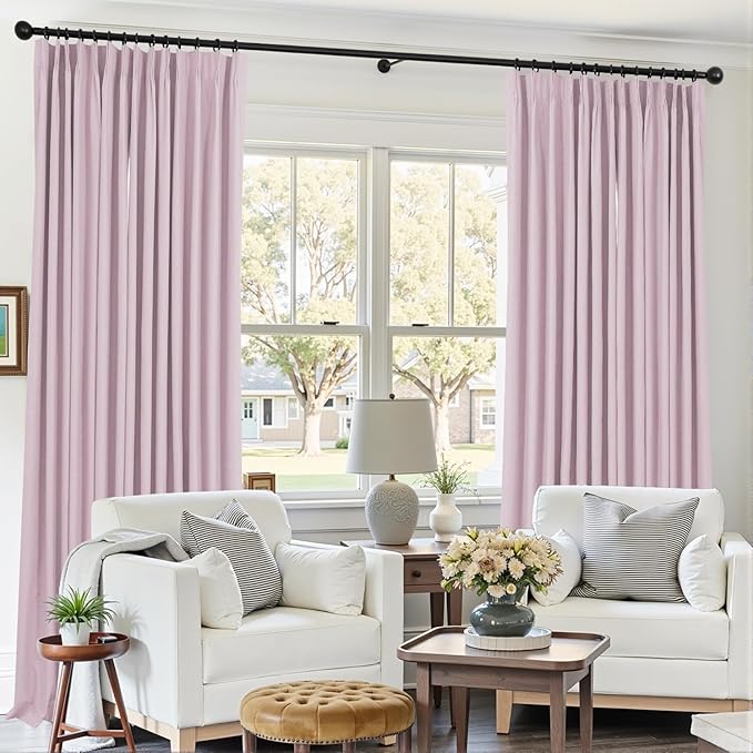 Mrs.Naturall Pink Blackout Curtains for Bedroom Girls,100% Black Out Pinch Pleated Curtains for Nursery Kids Room,Pastel Light Baby Pink,84 Inch Length Long 2 Panels Set