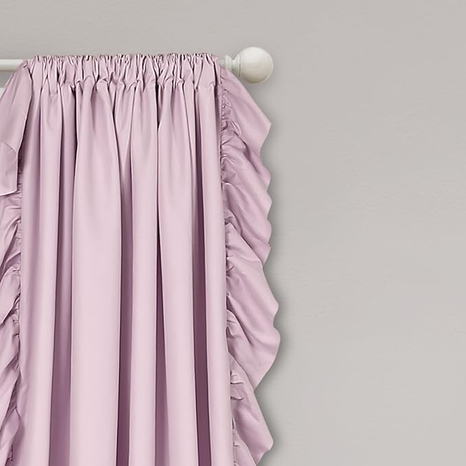 Lush Decor Reyna Ruffle Window Curtain Panel Set, Pair, 54" W x 84" L, Lilac - Flowy Curtain Set - Romantic Ruffle Curtains for Bedroom, Living room, or Dining Room - Farmhouse & Cottage Home Decor