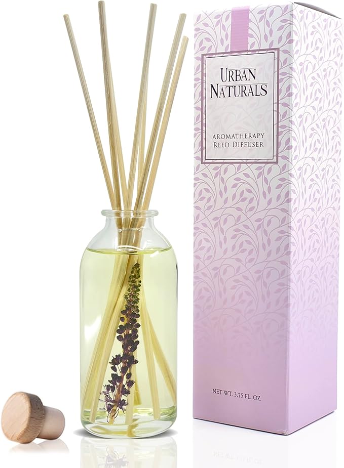 Urban Naturals Reed Diffuser Set, Lilac Blossoms - Bathroom Shelf Décor | Made with Essential Oils & Real Botanicals, Lily of The Valley, Violets & Lilac, Made in the USA