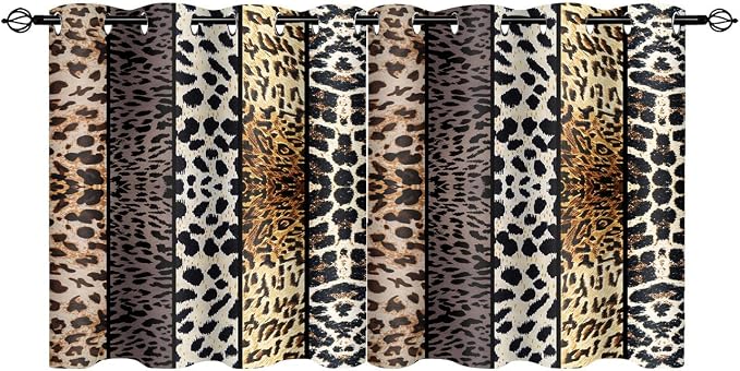 Wild Animal Print Curtain, Room Darkening Thermal Insulated Blackout Leopard Boa Window Drapes with Grommets for Living, Dining, Bedroom, Grey Leopard Print, 42"x 36", 2 Panels