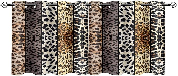 Wild Animal Print Curtain, Room Darkening Thermal Insulated Blackout Leopard Boa Window Drapes with Grommets for Living, Dining, Bedroom, Grey Leopard Print, 42"x 24", 2 Panels