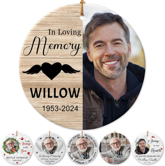 Personalized Memorial Christmas Ornaments 2025 w/Photo & Name, Custom Memorial Gifts for Lost Loved One,Double-Sided Ceramic Customized Xmas Ornaments for Christmas Tree