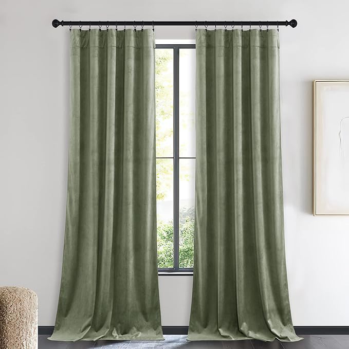 NICETOWN Sage Green Velvet Curtains 90 inches Long 2 Panels, Elegant and Sleek Velvet Drapes for Cinema, Hall, Theatre (42-inch Wide)
