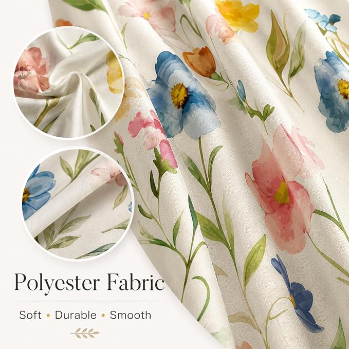 Boho Floral Blackout Curtains, Vintage Watercolor Wildflower Botanical Plant Leaves Room Darkening Thermal Insulated Grommet Window Drapes for Living Room Bedroom Decor 2 Panels 52x63 Inches