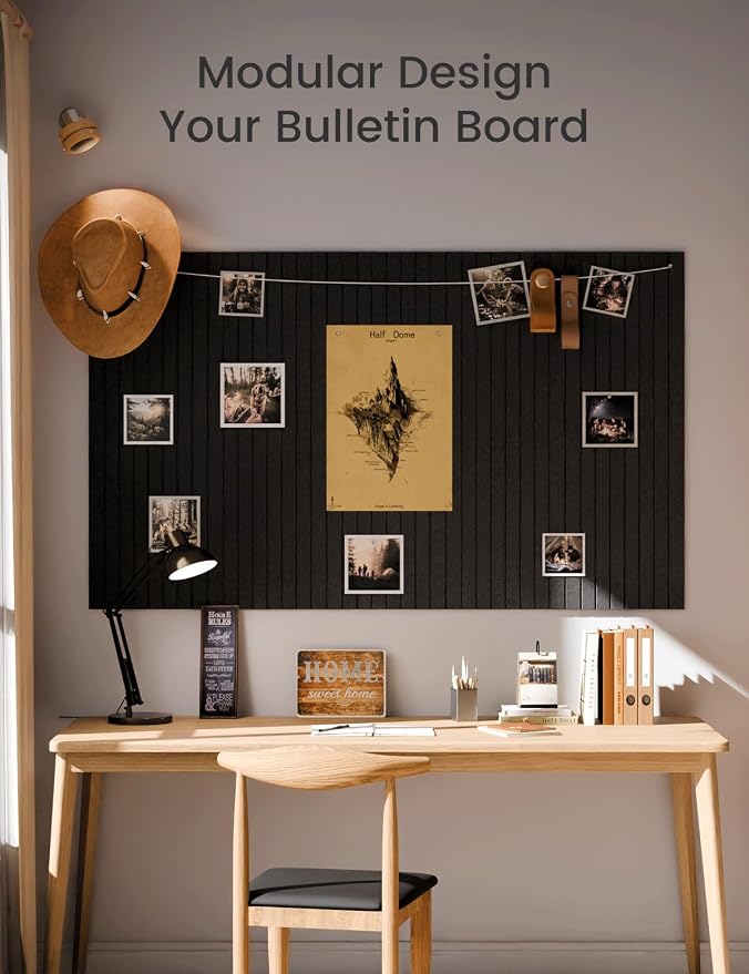 Fluxynara Large Felt Bulletin Board 48" X 36" Large Cork Board Alternative-12 Pack with 64 Safe Removable Adhesive Tabs, Cork Boards for Walls Cork Board for Home Office Classroom Pin Board -Black
