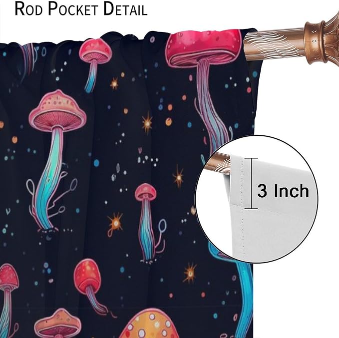 Fantasy Mushroom Curtains,Colorful Plant Print Window Treatments for Bedroom Living Room Kitchen Cartoon Herbs Floral Polyester Fabric Window Drapes 2 Panels Set,Total Size 42 x 63 Inch