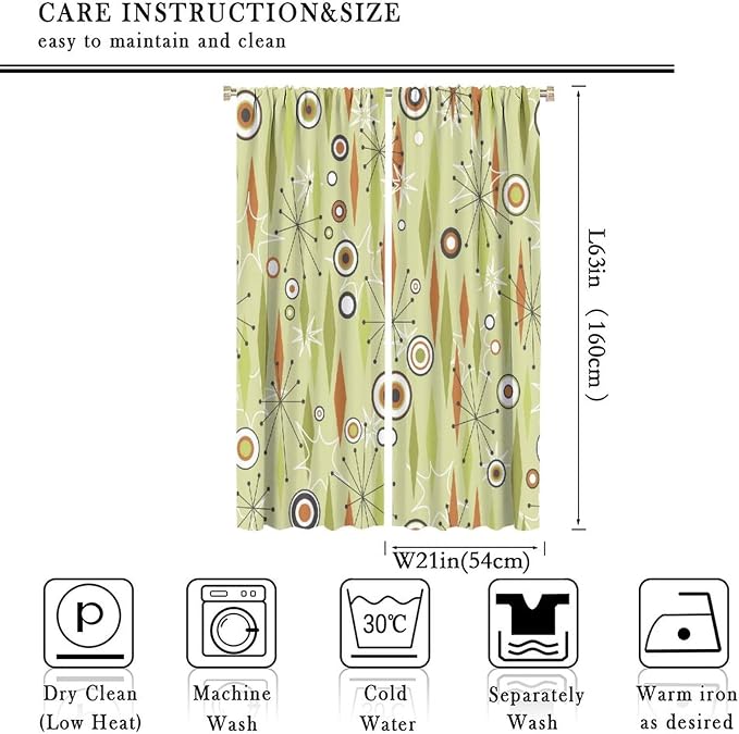 JESTRONRY Mid Century Curtains,Vintage 1950s Modern Retro Atomic Pattern Blackout Rod Pocket Window Drapes for Living Room Bedroom Kitchen Bathroom Home Decor 42x63in