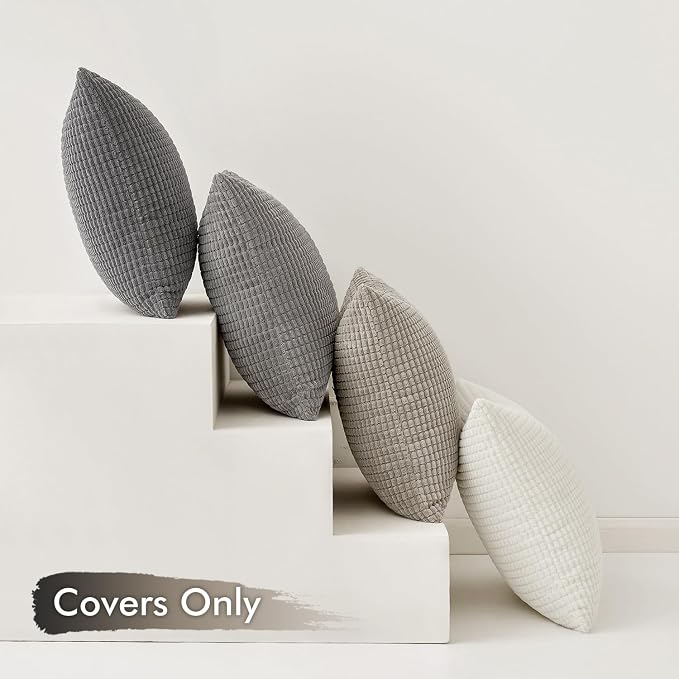 MIULEE Neutral Decorative Pillow Covers 20x20 Inch Set of 4 Modern Grey | Timeless Mid Century Throw Pillows Rustic Corduroy Couch Pillowcases Nordic Home Decor for Sofa Living Room Bed