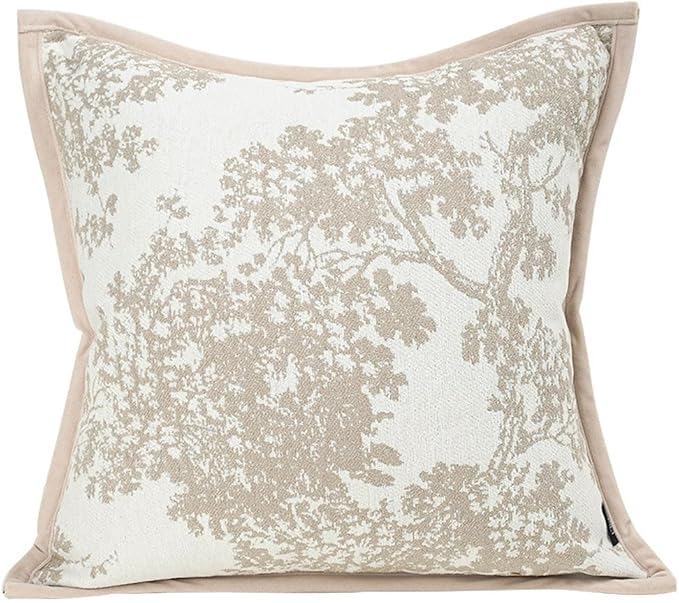 Croker Horse 18x18'' inches Throw Pillow Cushion Covers - White Beige Embroidery Pine Tree Luxury Modern Style Couch Sofa Pillow Cover for Living Room Bedroom