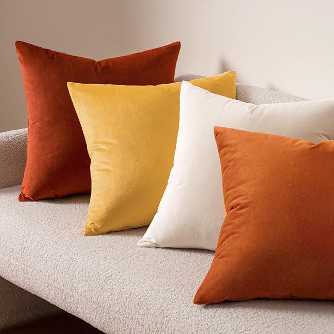 MIULEE Velvet Throw Pillow Covers 16x16 Inch, Pack of 2 - Burnt Orange, Soft Solid Fall Decorative Pillow Covers Cushion Cases Modern Luxury Home Decor for Couch Sofa Bedroom Livingroom