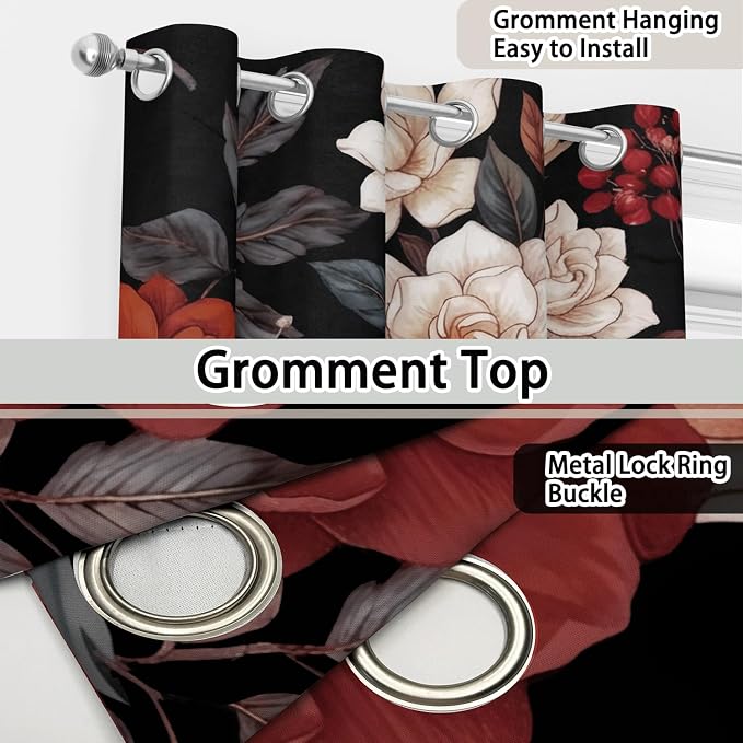 iTapnoom Boho Floral Blackout Curtains for Bedroom, Vintage Botanical Flower Drapes Mid Century Window Curtains Darkening Thermal Insulated Grommet for Living Room Bedroom Decor 2 Panels 52x84 Inches