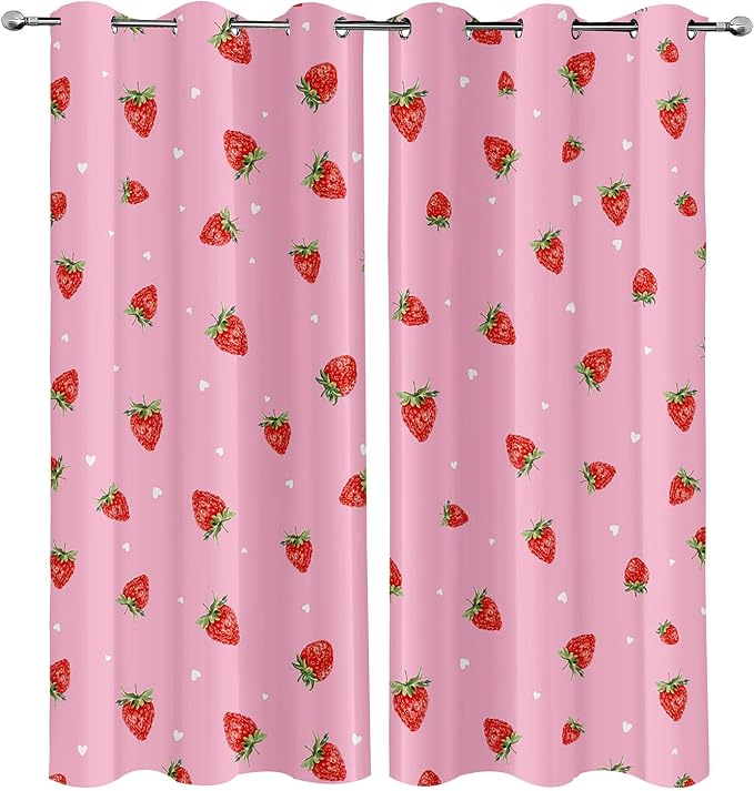 LUVIVIHOME Pink Strawberry Curtains, Cute Blackout Curtains, Girly Girls Bedroom Decor, Kids Curtains for Living Room, 2 Panel Sets, 42x84 Inch