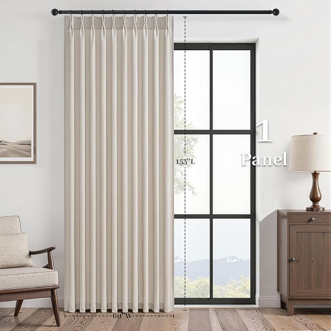 Pinch Pleated Curtains 90 Inches Long 1 Panels Set,Oatmeal Semi Sheer Cotton Blend Fabric Aesthetic Advanced Curtain Drapes for Living Room Bedroom,60x90 inch Length