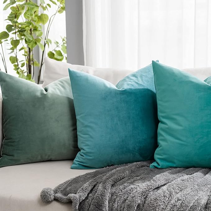 Seafoam Couch Velvet Throw Pillow Covers 24x24 inch Set of 2 with Zipper Decorative Luxury Soft Solid Rectangle Cushion Covers Case for Sofa Bed Living Room Car