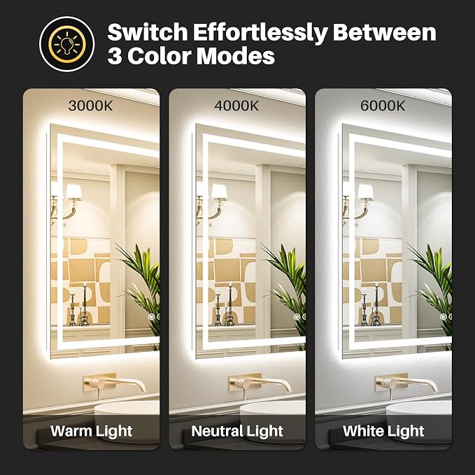 Briivue 72x40 Inch LED Bathroom Mirror with Lights, Backlit & Front Lit, Anti-Fog Lighted Bathroom Vanity Mirror for Wall, Memory Function, Dimmable, HD Tempered Glass, Shatter-Proof