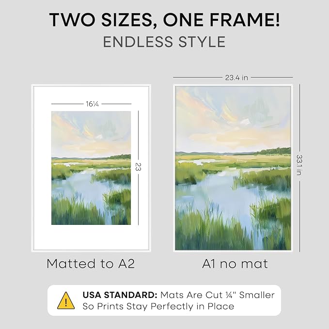 Homeforia A1 Poster Frame White, High End Metal 23.4 x 33.1 inch Large Picture Frames with Mat 16.5 by 23.4 for Photo, A1 Size Frames Matted to A2 Print, 23.4x33.1 Thin Frame, Tempered Glass, Set of 1