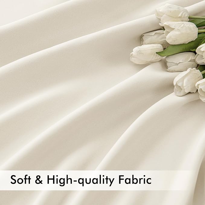MIULEE Beige White Back Tab Blackout Curtain 96 Inch Long 2 Panels Set for Bedroom, Rod Pocket/Pinch Pleat Thermal Insulated Living Room Darkening Pleated Light Blocking Floor to Ceiling Drape