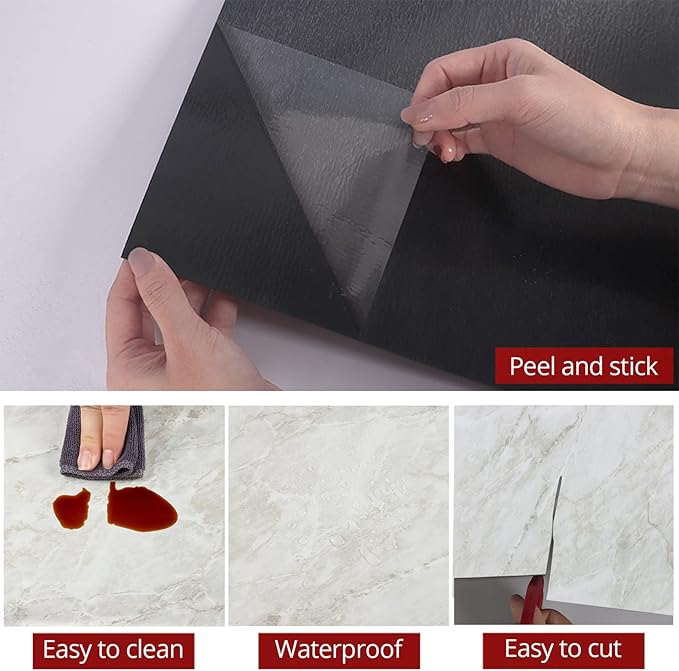 WESTICK 20 Pcs Bathroom Marble Floor Tiles Peel and Stick Waterproof 12" x 12" Self Adhesive Vinyl Flooring Peel and Stick Floor Tile Removable Vinyl Stick on Tile for Bedroom Kitchen Living Room
