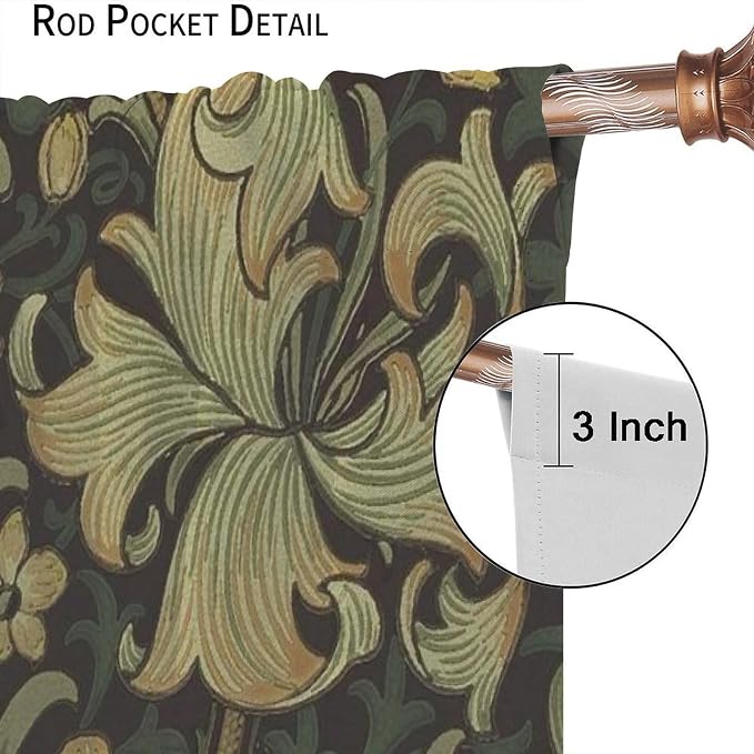 Vintage Flower Blackout Window Curtains, William Morris Style Art Floral Rustic Plant Wildflower Window Drapes, for Living Room Bedroom 31.5(W)*72(L) 2 Panels