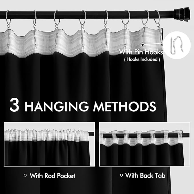 MIULEE Black Back Tab Blackout Curtains 78 Inch Length 2 Panels Set for Living Room Bedroom Privacy, Halloween Rod Pocket/Pinch Pleat Thermal Insulated Room Darkening Pleated Light Blocking Drapes