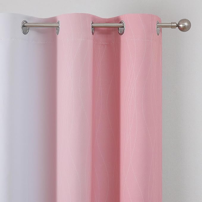 Estelar Textiler Pink and Greyish White Ombre Blackout Curtains 84 Inch Long for Kids Bedroom, Room Darkening Thermal Insulated Grommet Gradient Window Drapes for Living Room/Nursery, 42Wx84L,2 Panels
