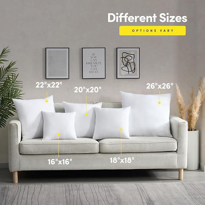 16X16 Pillow Inserts - Throw Pillow Set - Cushion Inserts for Decorative Throw Pillows Covers - Soft & Supportive Pillows for Couch, Sofa, Bed, or Chair, 4 Pack - 16" x 16"