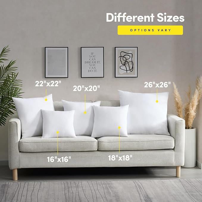 18X18 Pillow Inserts - Throw Pillow Set - Cushion Inserts for Decorative Throw Pillows Covers - Soft & Supportive Pillows for Couch, Sofa, Bed, or Chair, 2 Pack - 18" x 18"