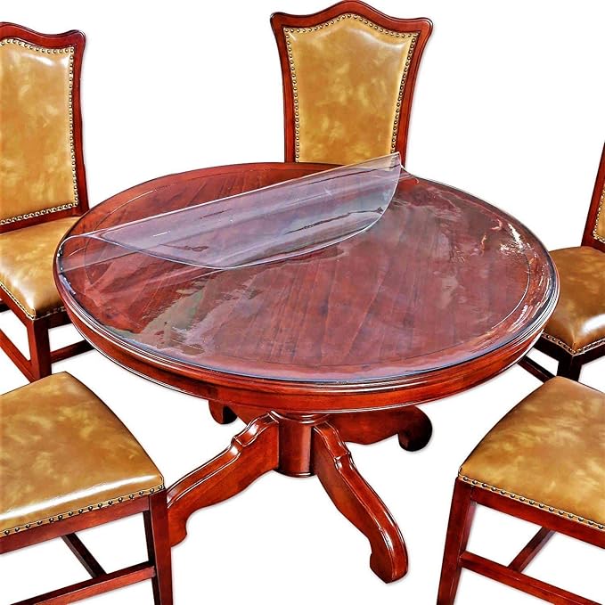 Round Clear Plastic Tablecloth Table Protector Furniture Circle Cover Vinyl Waterproof Wipeable PVC Water Heat Resistant for Dining Bed Side Table Top Topper Cover Glass Desk Mats Pad 42 Inch Diameter